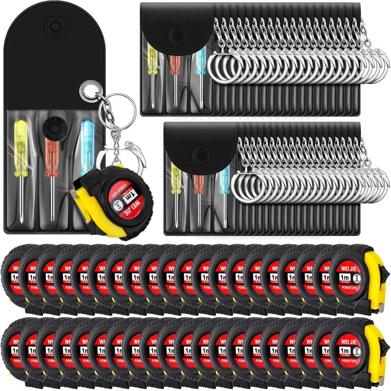 Jutom 80 Pcs Mini Tape Measure Keychain Bulk Mini Screwdriver Keychain Set Adult Tool Party for Men Valentine's Day Gifts - Image 1